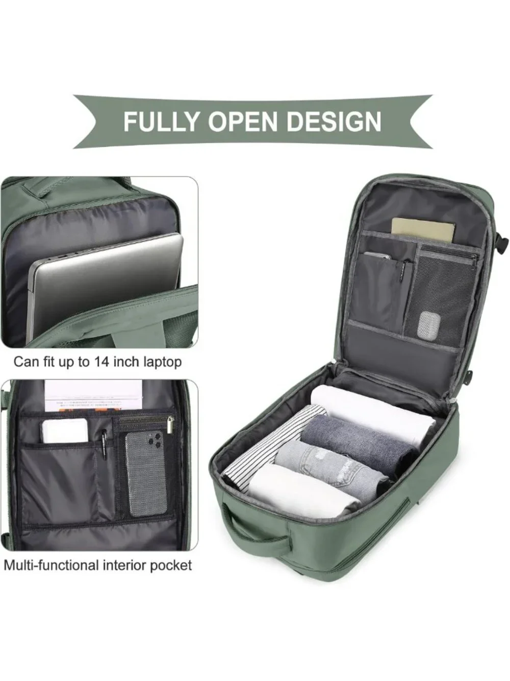 Waterproof Travel Backpack for Hiking & Outdoor Sports, Casual Daypack - Olive